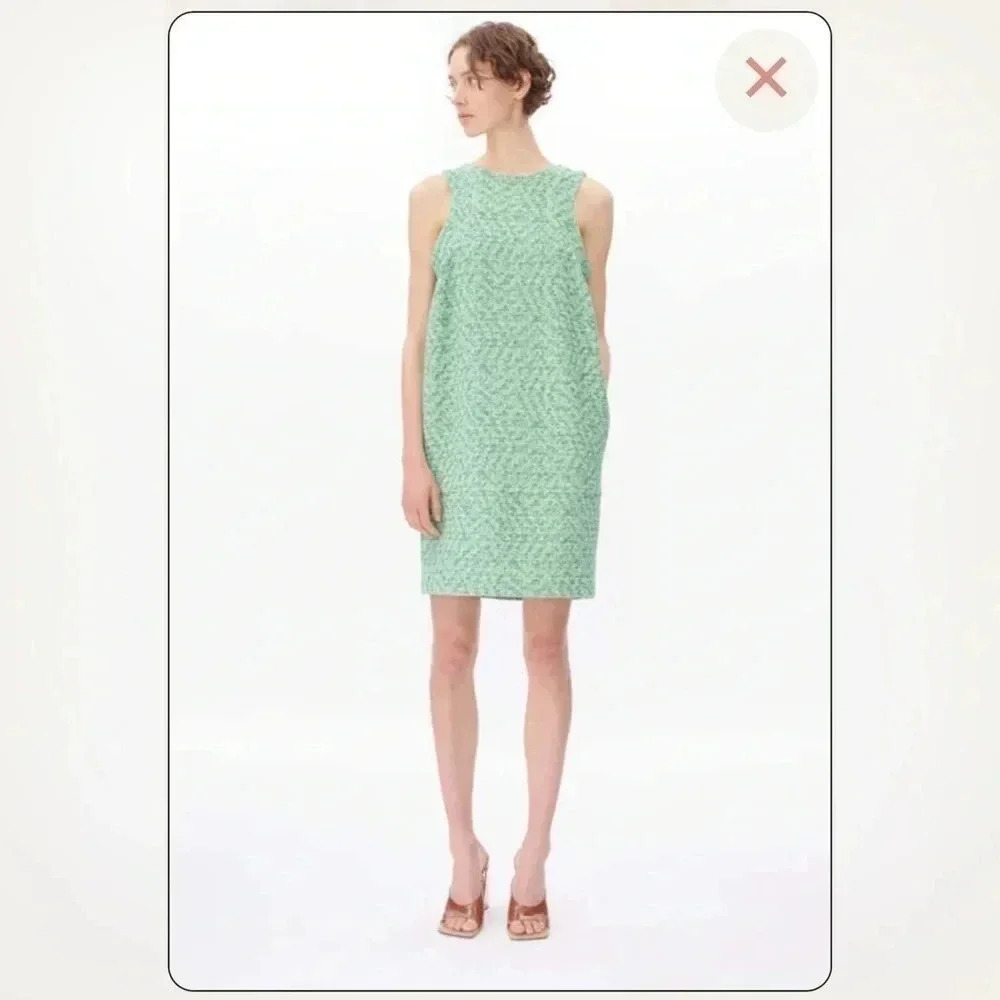 ODEEH Dress Green Cream Tweed Sleeveless Shift Size XS NWT Racerback Pockets